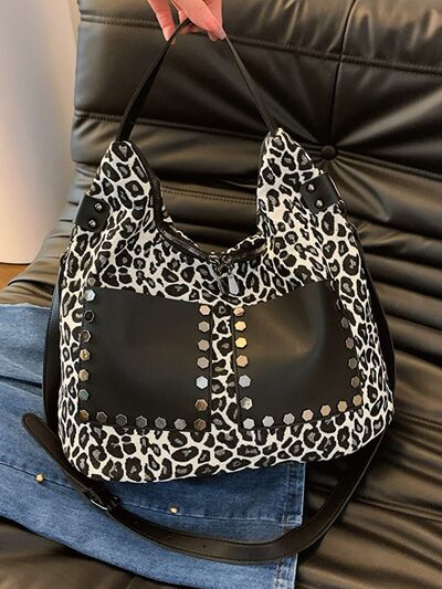 Leopard Polyester Shoulder Bag with Zippers - Munsieur