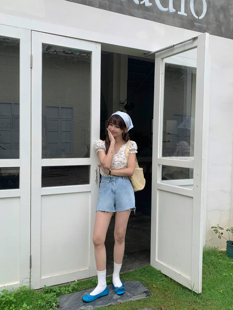 Retro Denim Bottoms Summer High Waist A- Line Design