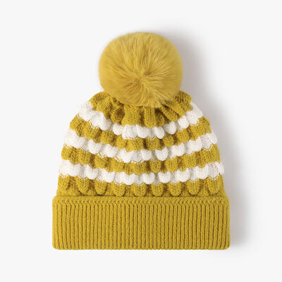 Striped Contrast Knit Hat with Pom-pom - Munsieur