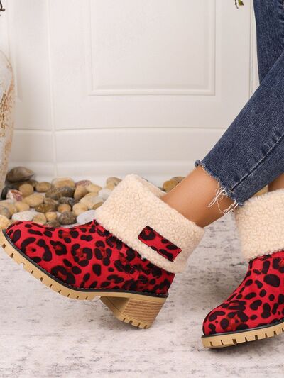 Leopard Block Heel Fuzzy Boots - Munsieur