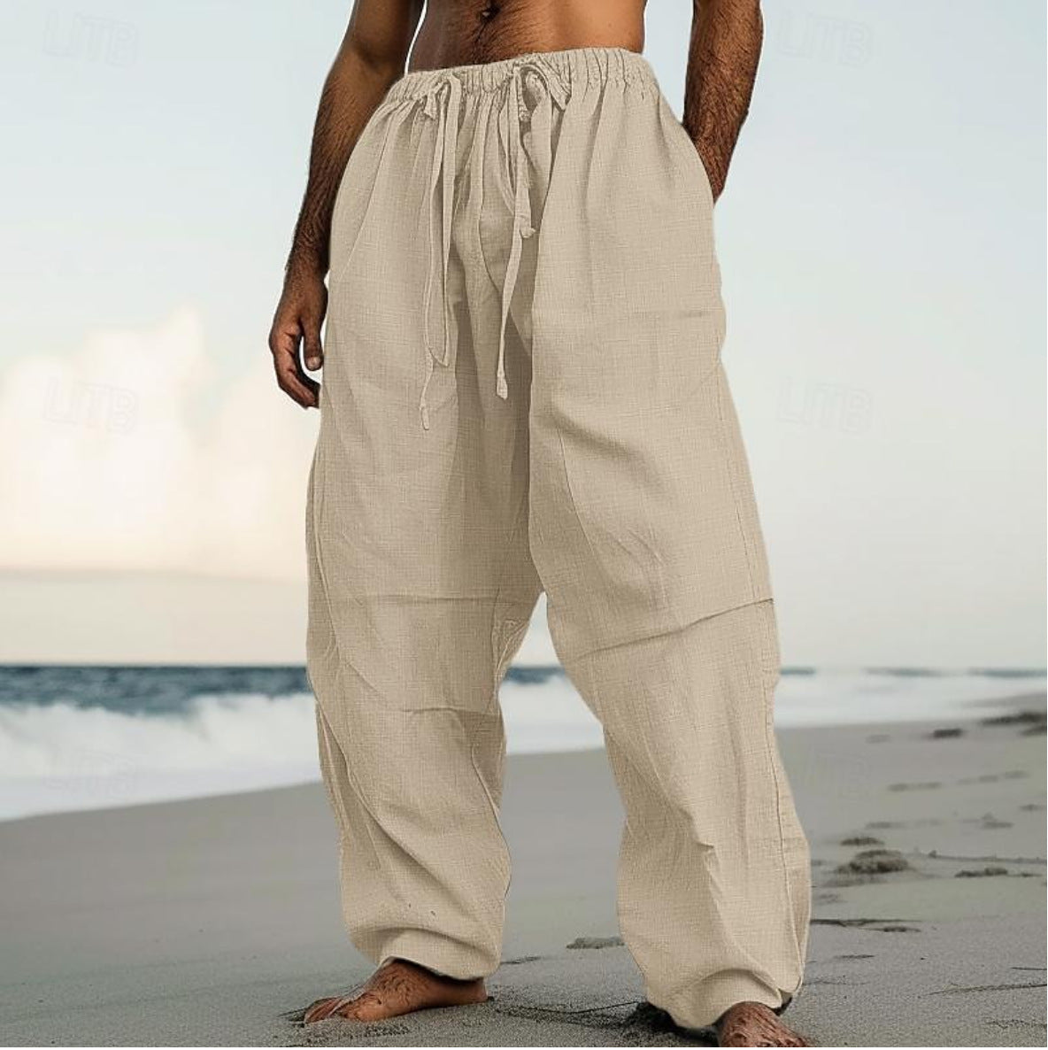 Beach Straight-leg Joggers Plain Color Comfortable Daily Street