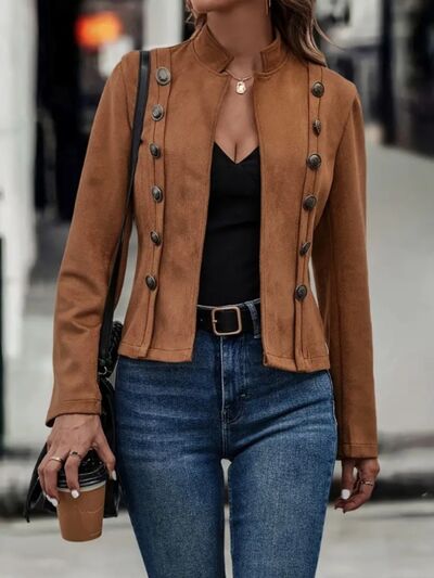 Decorative Button Open Front Long Sleeve Jacket - Munsieur