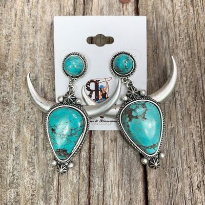 Turquoise Alloy Cow Head Earrings - Munsieur