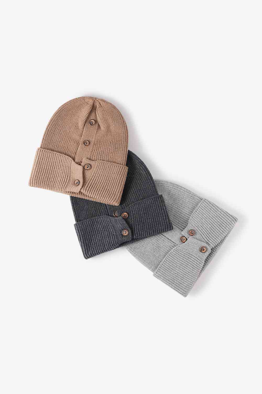 Button Detail Rib-Knit Cuff Beanie - Munsieur