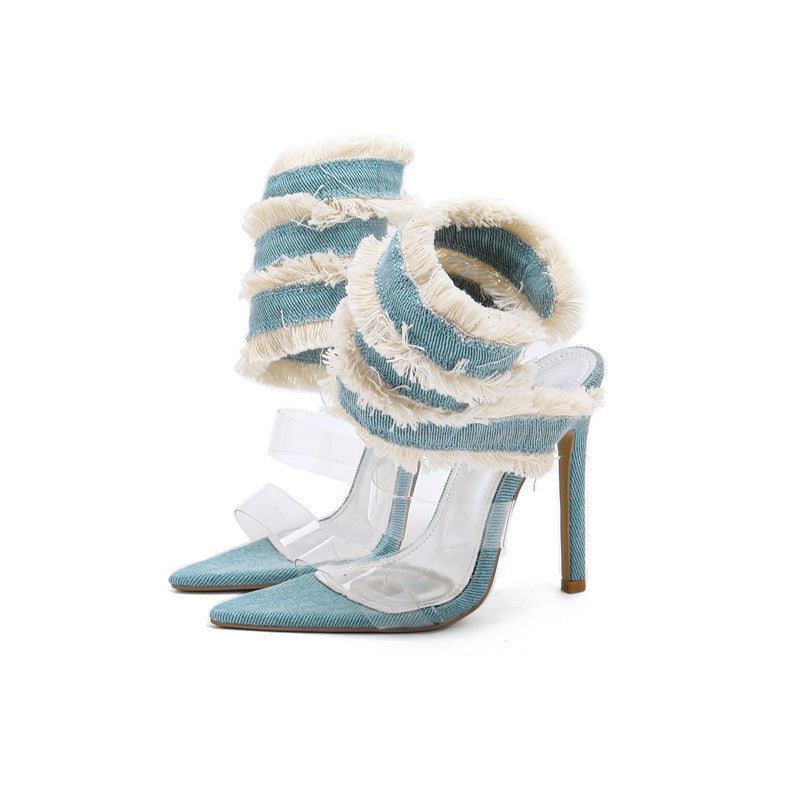 Roman Denim Snake Spring Pointed-toe Stiletto Heels