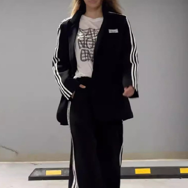 Women's 2pc Tracksuit Activewear Leggings + Jacket Loose Long-sleeved Ribbon Stitching