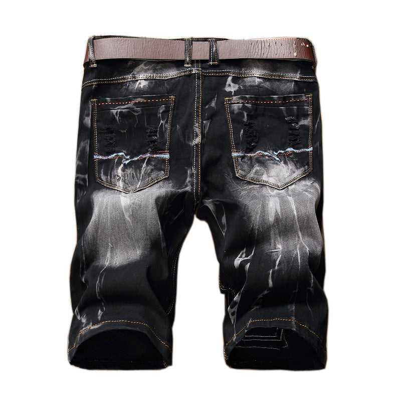 Fashion Men's Retro Stretch Ripped Denim Shorts