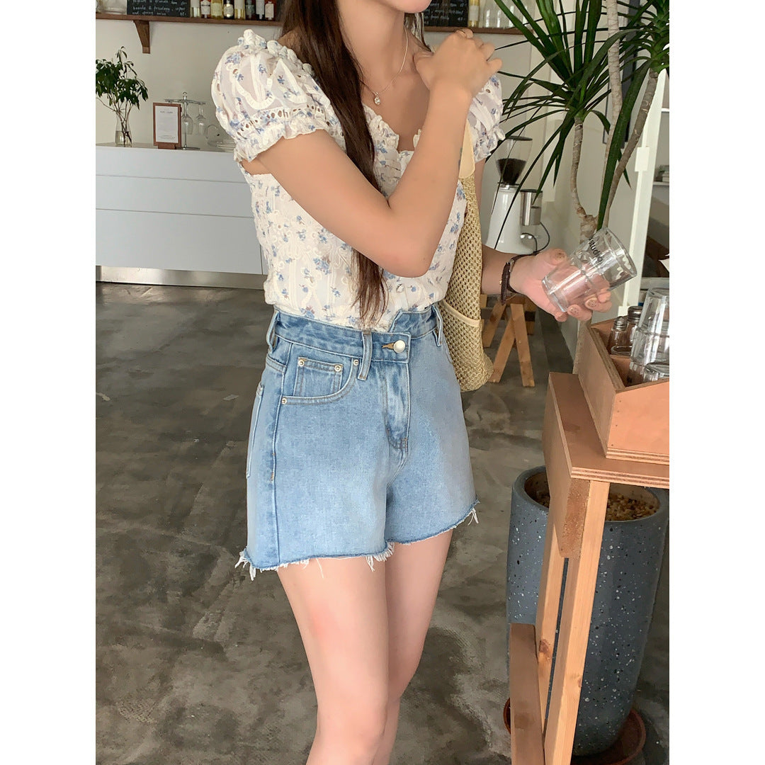 Retro Denim Bottoms Summer High Waist A- Line Design