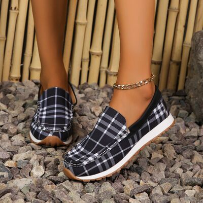 Plaid Round Toe Slip-Ons - Munsieur