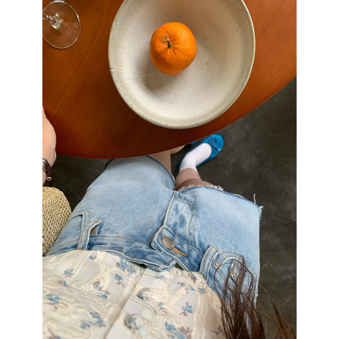Retro Denim Bottoms Summer High Waist A- Line Design