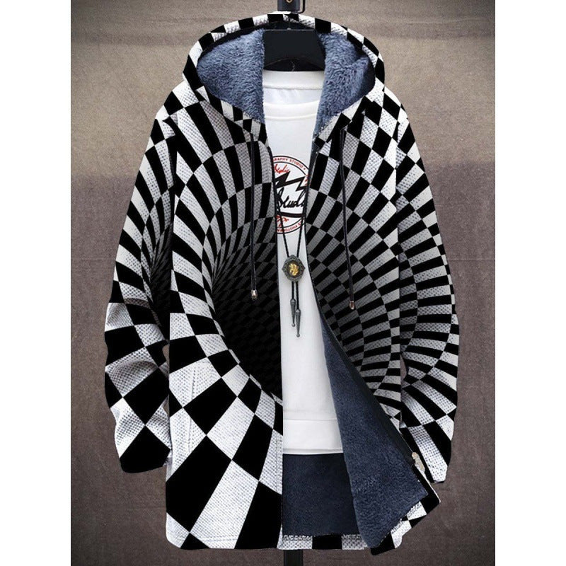 Men's Coat Winter Print Plush Lining Thick Windbreaker Long Sleeve Zipper - Munsieur