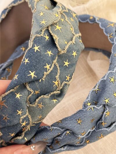 Star Braided Wide Denim Headband - Munsieur