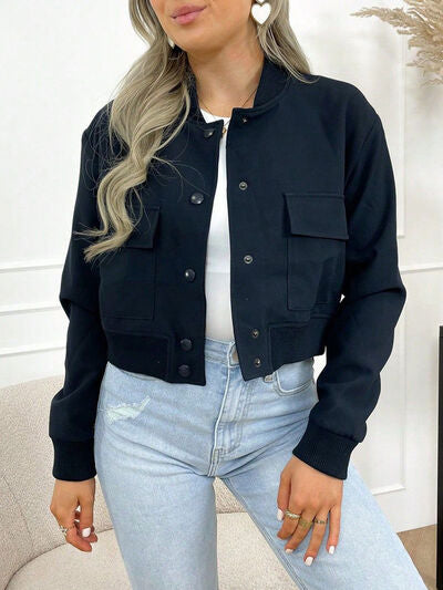 Pocketed Snap Down Baseball Collar Jacket - Munsieur