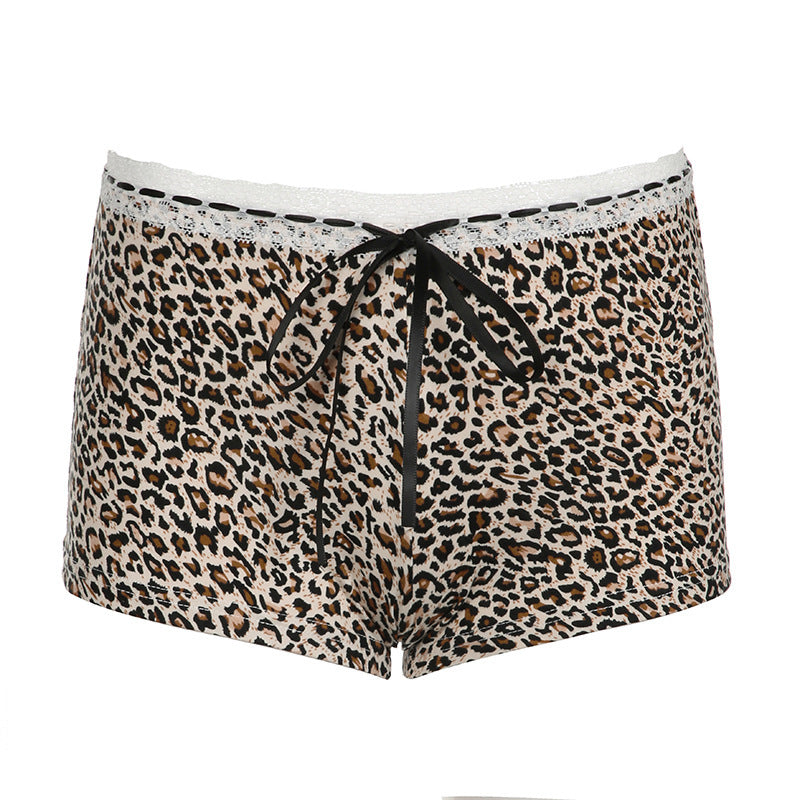 Women's Leopard Print Lace Stitching Casual Bottoms Low Waist