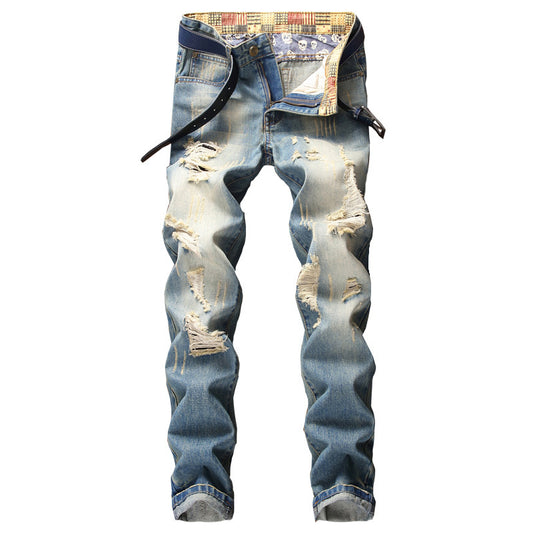 Men's American Style Ripped Designer Brand Pants Casual Loose