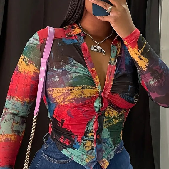 Women's Fashionable Plaid Long Sleeve T-shirt
