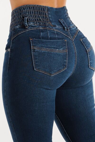 High Waist Buttoned Skinny Hip Lifting Jeans for Curves - Munsieur