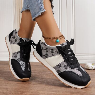 Floral Round Toe Flat Sneakers - Munsieur