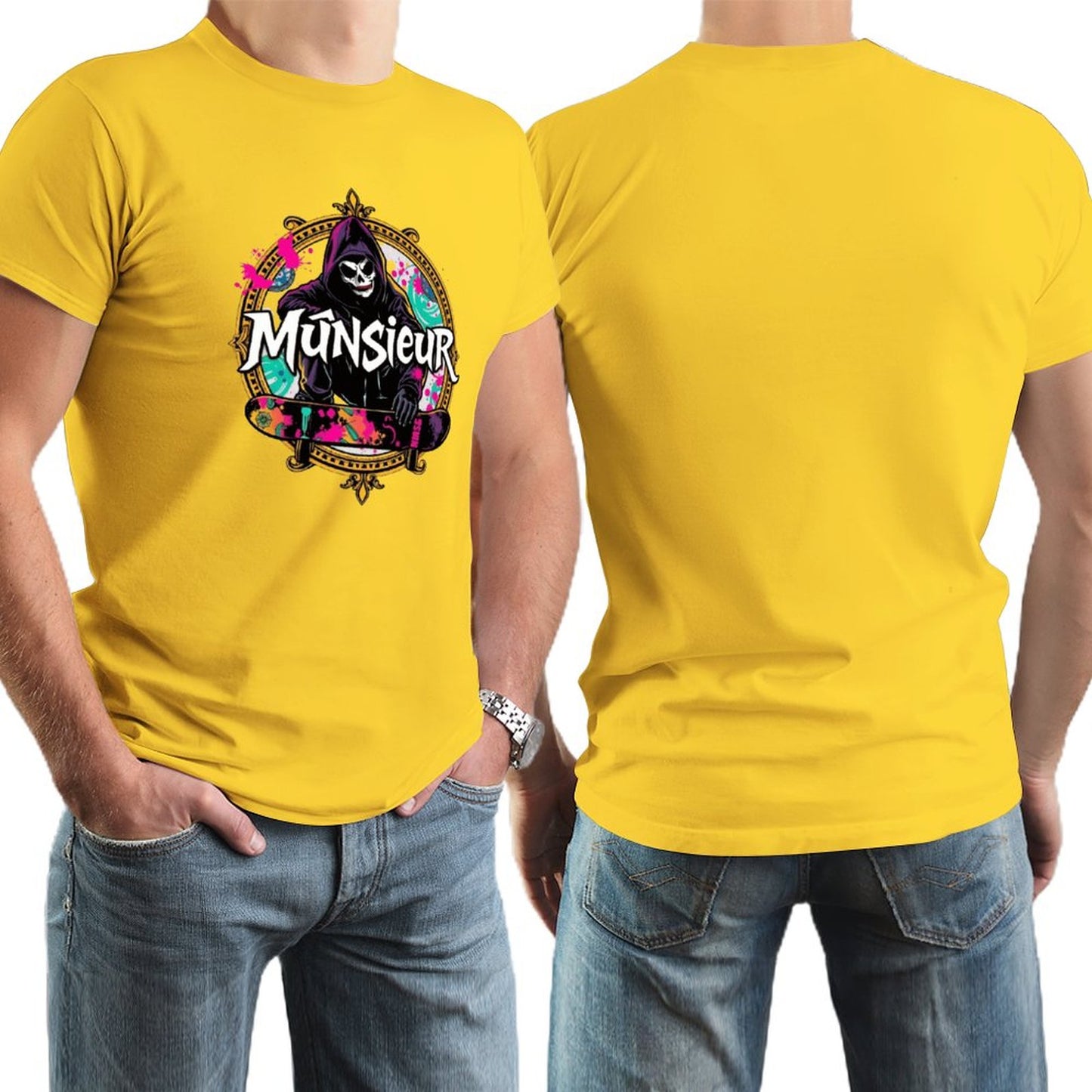 Munsieur New Skool Tee for Men – Skull Skateboard Graphic Tee