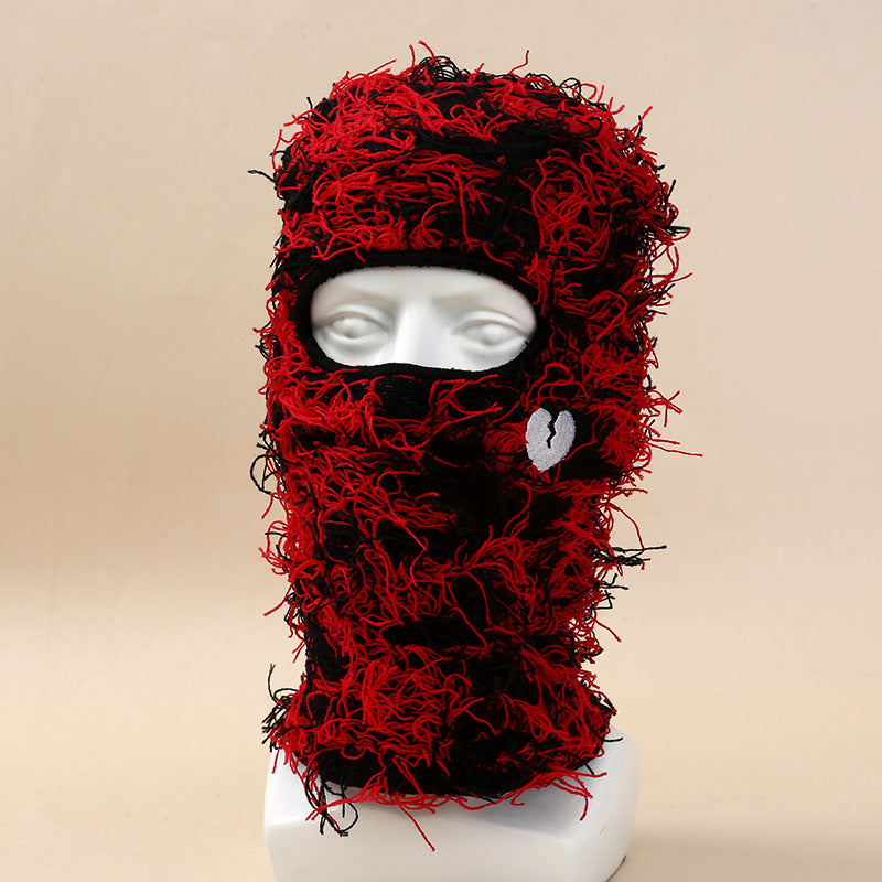 Single Hole Knitted Hat Mask Embroidery Love Headgear