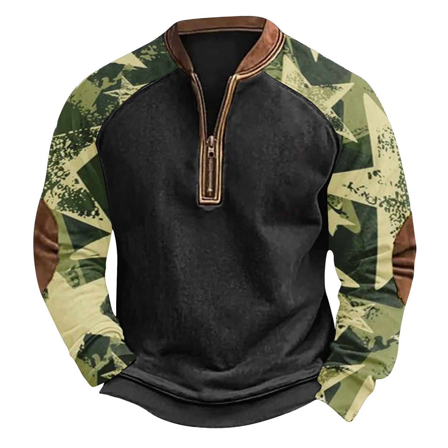 Printed Half Zipper Camouflage Men's Hoodie