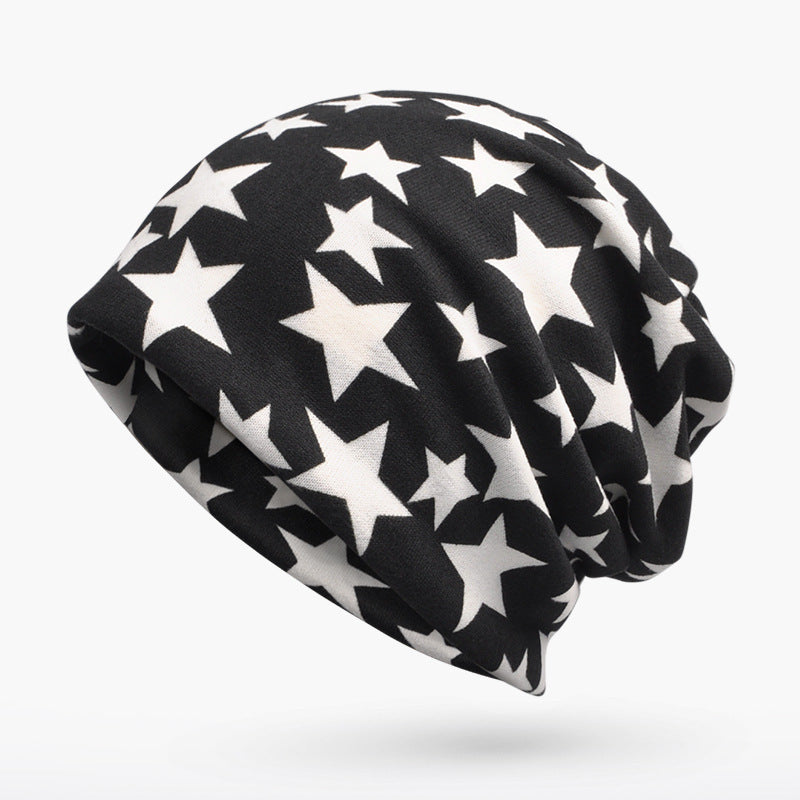 3 in 1 Ring Scarf For Women Men Beanie Hats With Stars Pattern Double Layer Hip Hop Hedging Cap Lining With Velvet