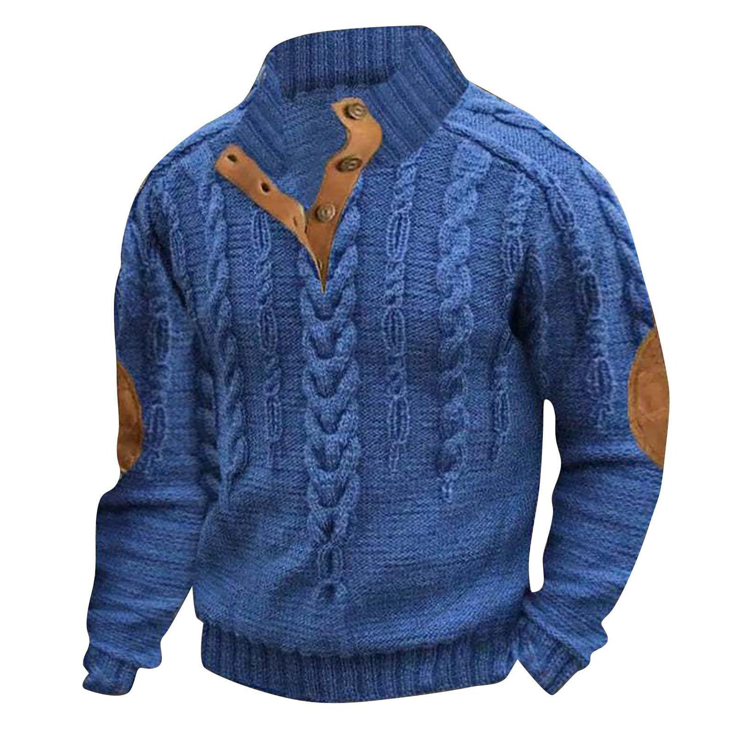 Men's Casual Stand Collar Long-sleeved 3D Printed 4-button Pullover Hoodie