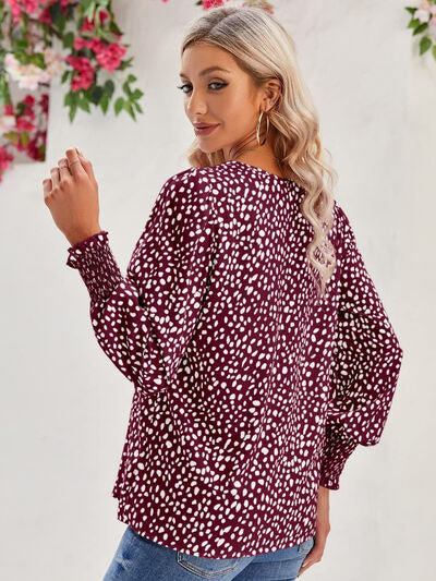 Printed V-Neck Lantern Sleeve Blouse - Munsieur