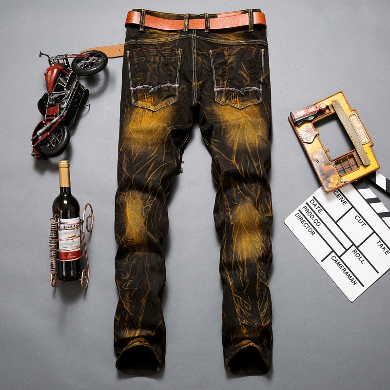 Nostalgic Color Locomotive Ripped Pants