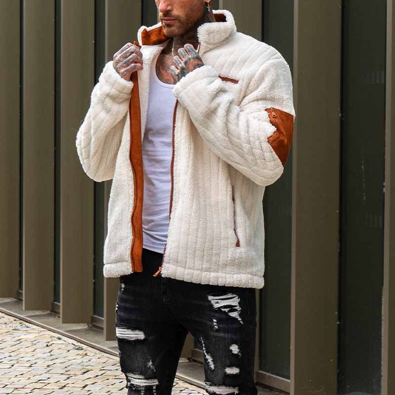 Color Collision Design Plush Coat For Men