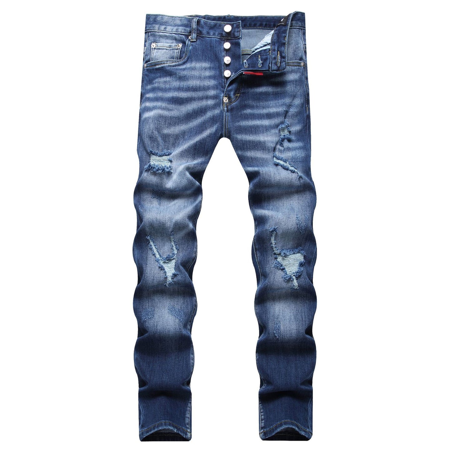 New Blue Color Ripped Street Fashion Slim Stretch Denim Pants for Men