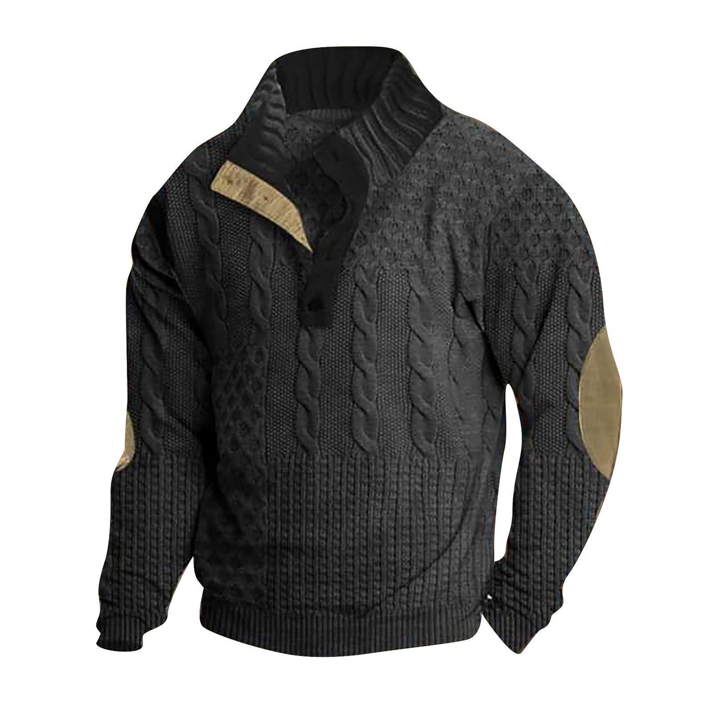 Men's Casual Stand Collar Long-sleeved 3D Printed 4-button Pullover Hoodie