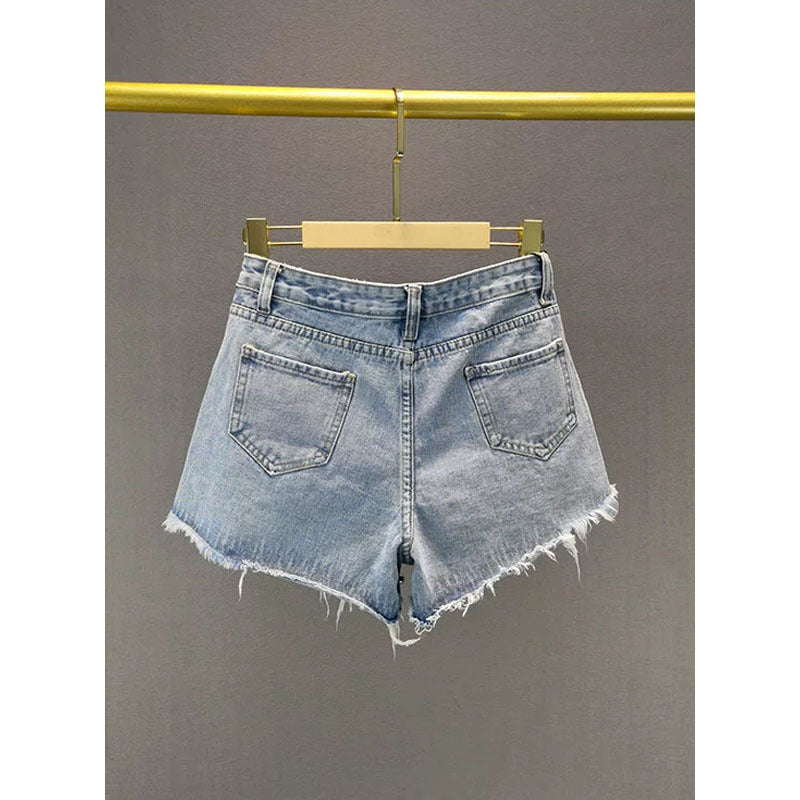 Women's Fashion Bottoms Holes Wide-leg Denim Bottoms Woven
