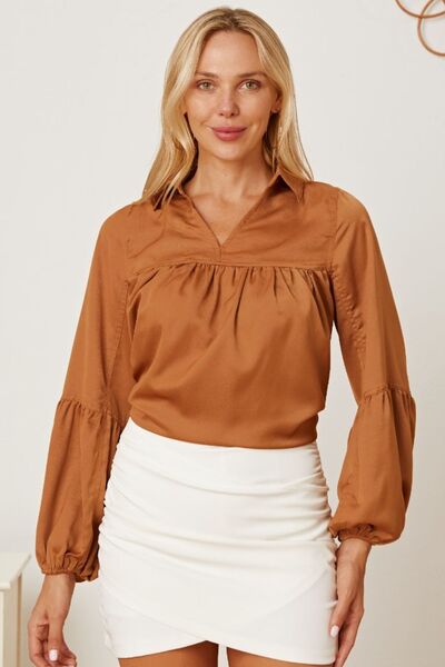 Balloon Sleeve Collared Neck Blouse - Munsieur