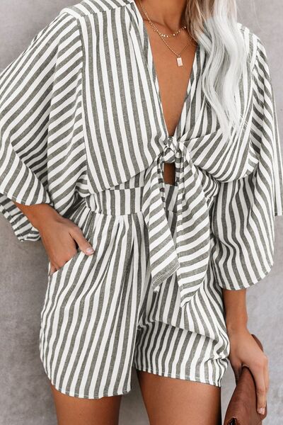 Bow Striped Kimono Sleeve Romper - Munsieur