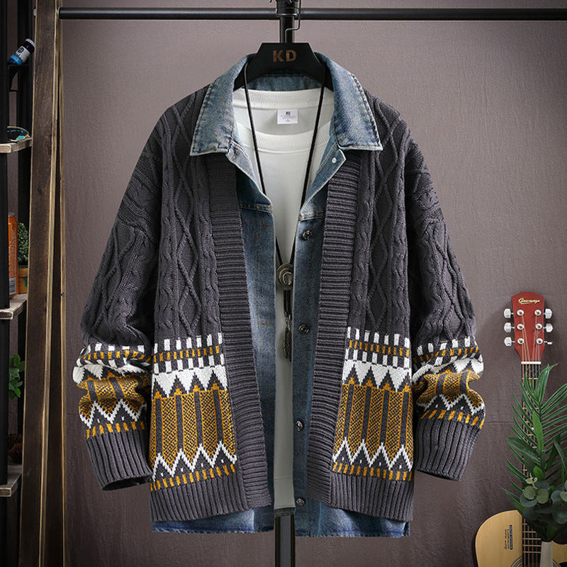 Men's Clothing Fashion Polo Collar Hoodie Cardigan