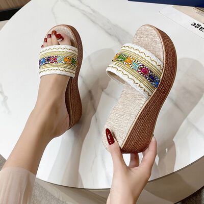 Contrast Cloth Wedge Sandals - Munsieur