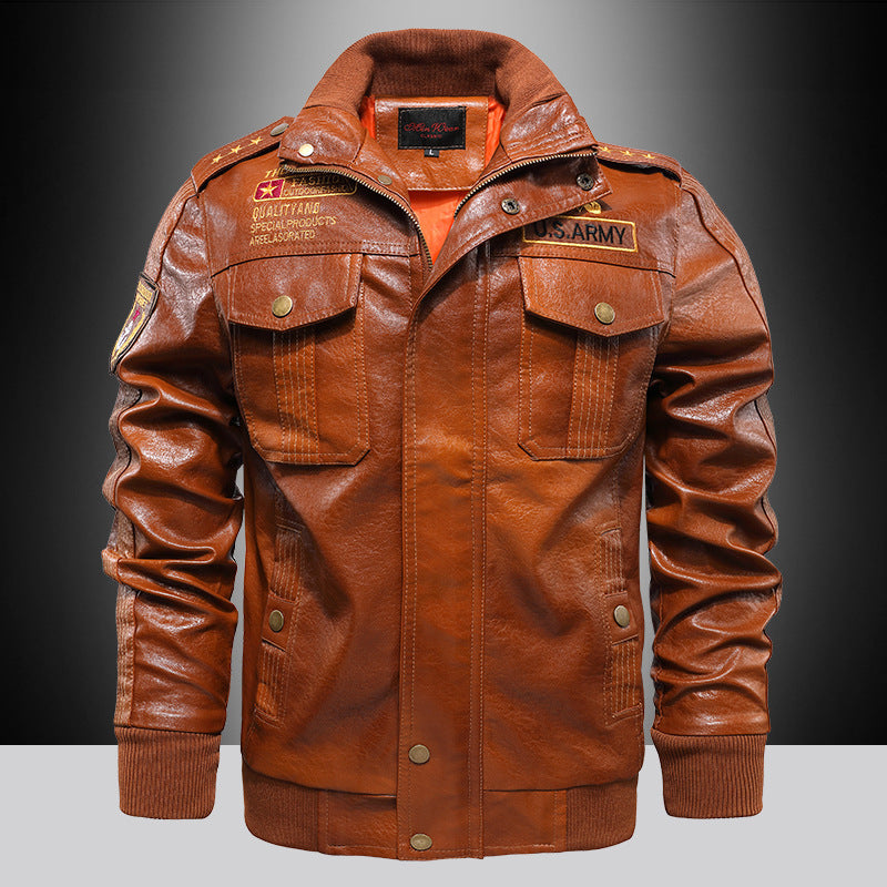 Leather coat Men's Stand-up Collar Slim Fit fashion