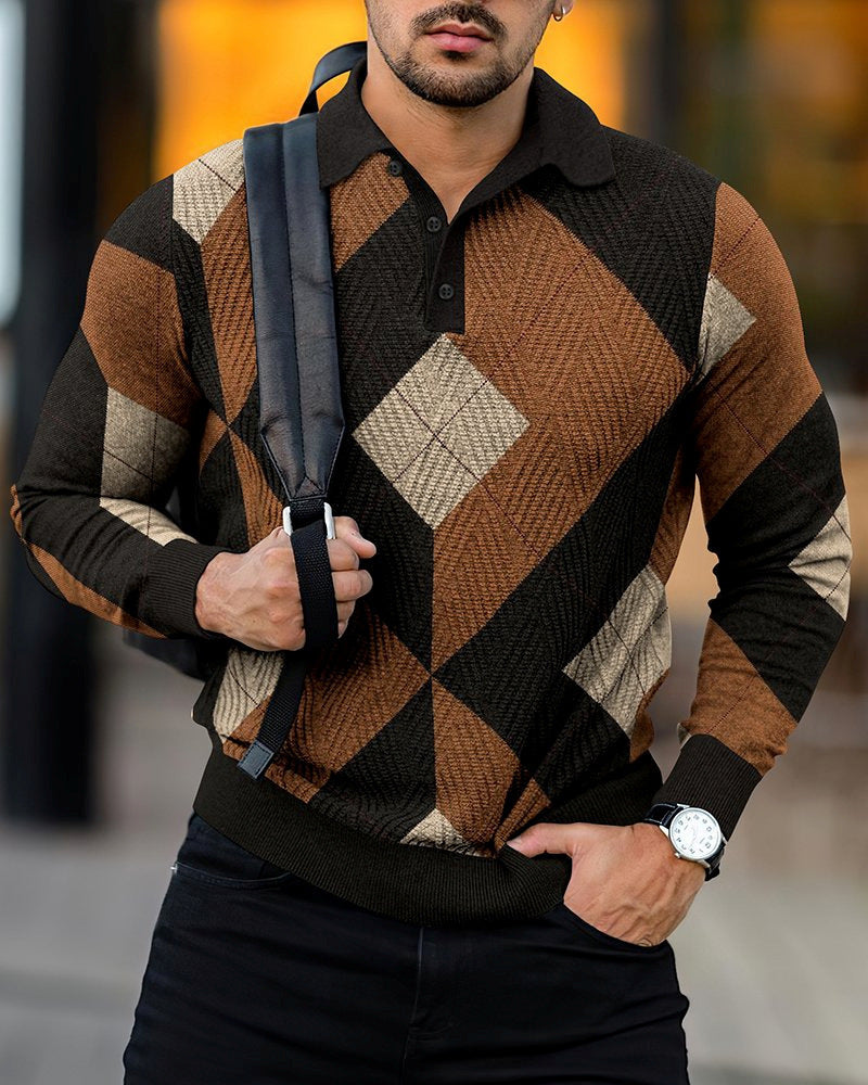 Men's Digital Printing Lapel Button Casual Hoodie