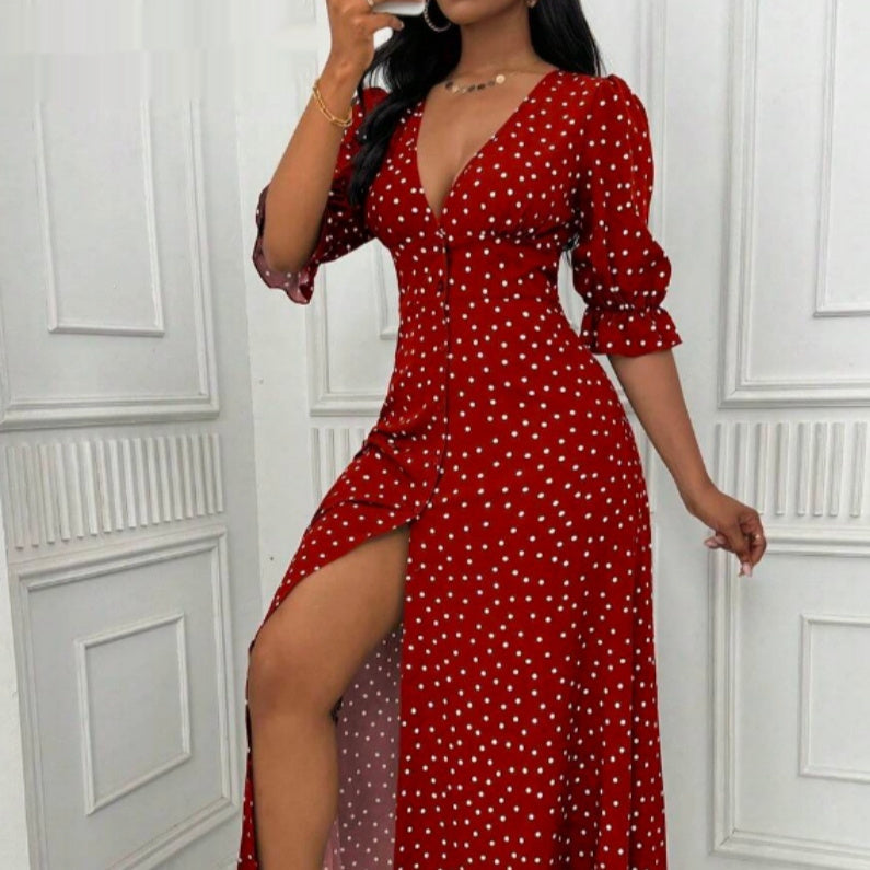 Women's Half-sleeve Polka Dot Print Dress