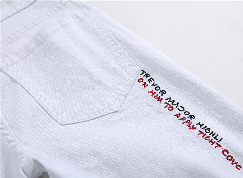 Men's Shredded Embroidery Pants Designer Royalty Style