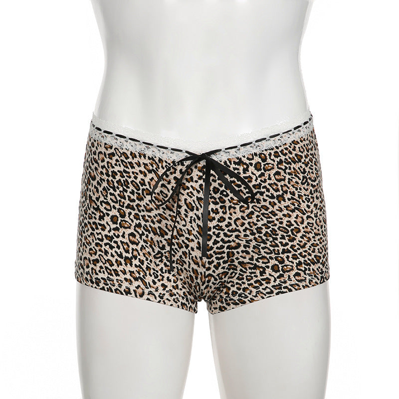 Women's Leopard Print Lace Stitching Casual Bottoms Low Waist