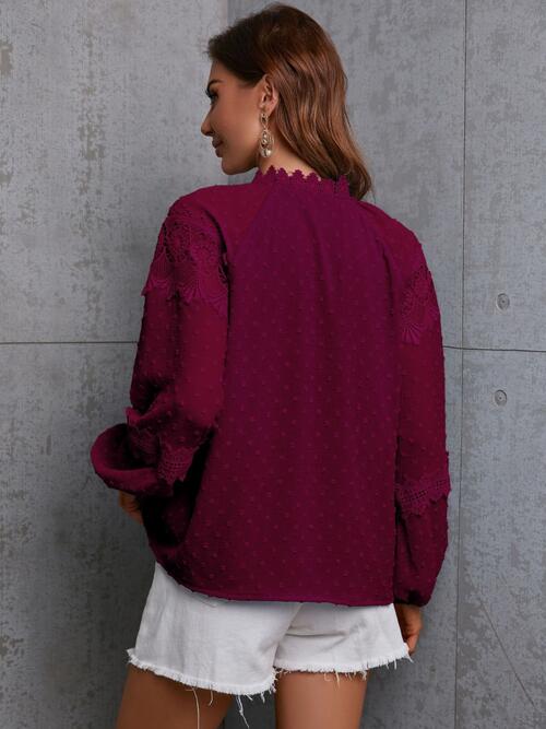 Crochet Tassel Tie Neck Long Sleeve Blouse - Munsieur