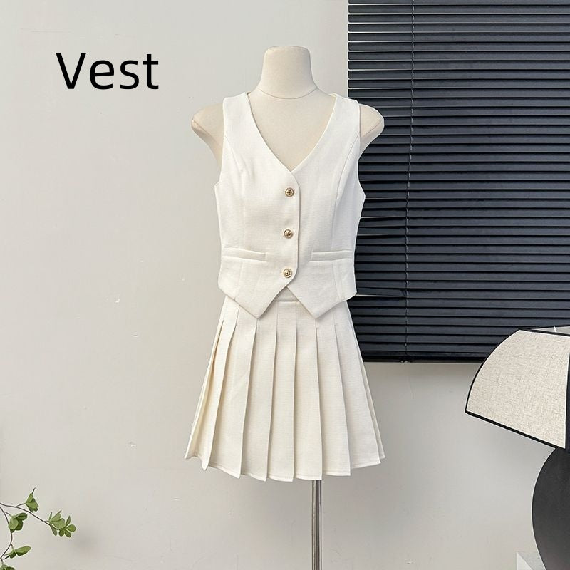 Women's Skirt Set + Blouse Summer High Waist Pleated Skirt Two-piece Skirt Set for Women