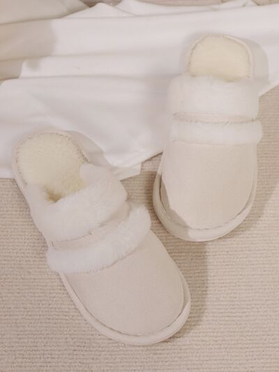 Contrast Faux Fur Round Toe Slippers - Munsieur