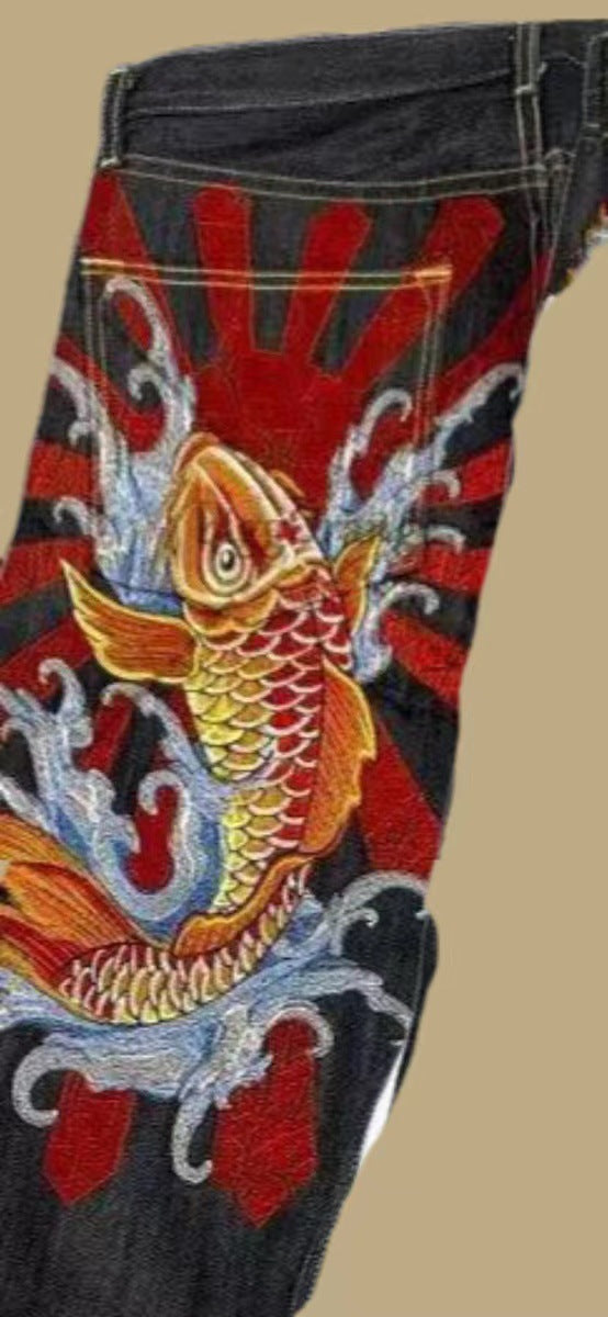 Men's Designer Printed Men's Pants Loose Straight Wide-leg
