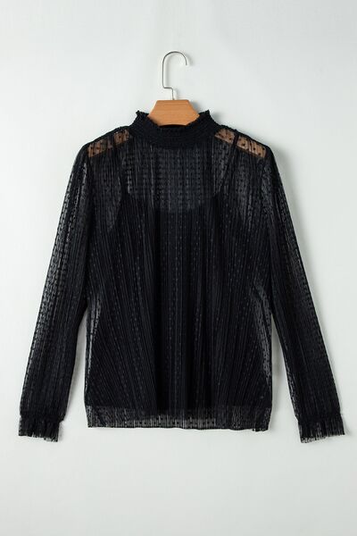 cami and Lace Sheer Mock Neck Long Sleeve Blouse - Munsieur