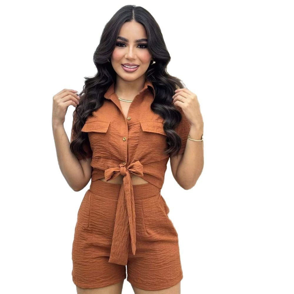 Women's Fashion Lace-up Two-piece T-shirt Set