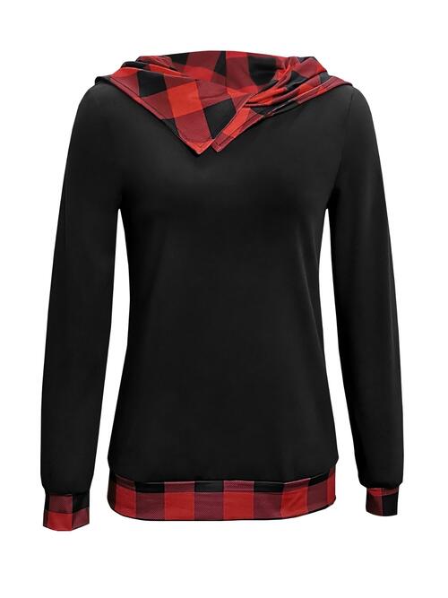 Plaid Long Sleeve Hooded Blouse - Munsieur