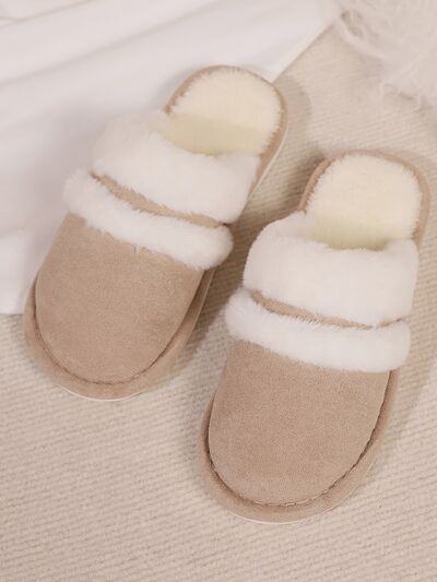 Contrast Faux Fur Round Toe Slippers - Munsieur